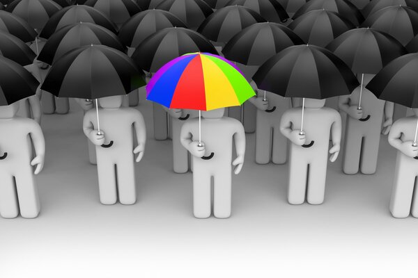 Graphic people with umbrellas