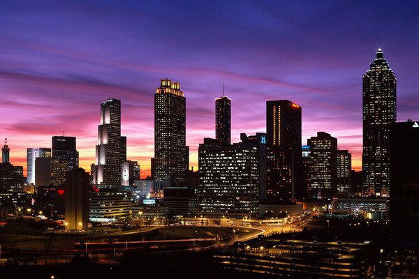 Skyscrapers of the sleeping metropolis at night