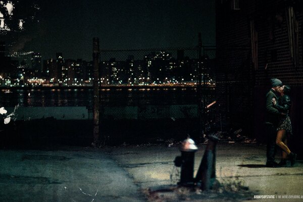 Passionate date on the background of night lights