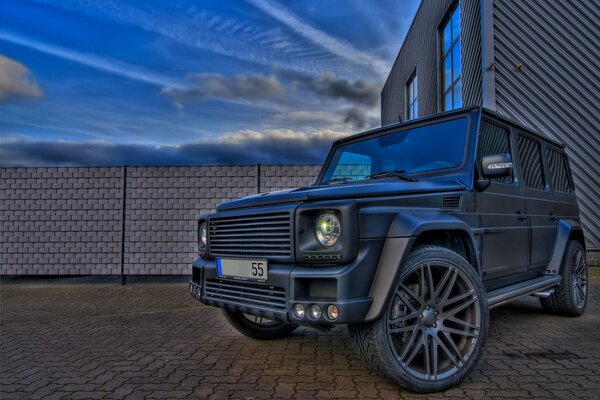 A chic Mercedes on a blue background