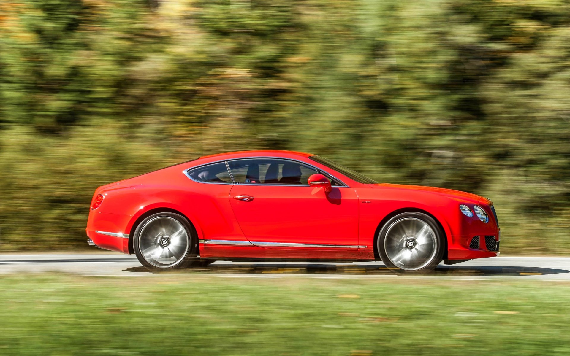 bentley continental gt car red a side view in motion coupe forest