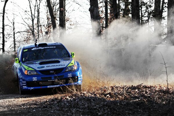 Sports subaru drift in the forest