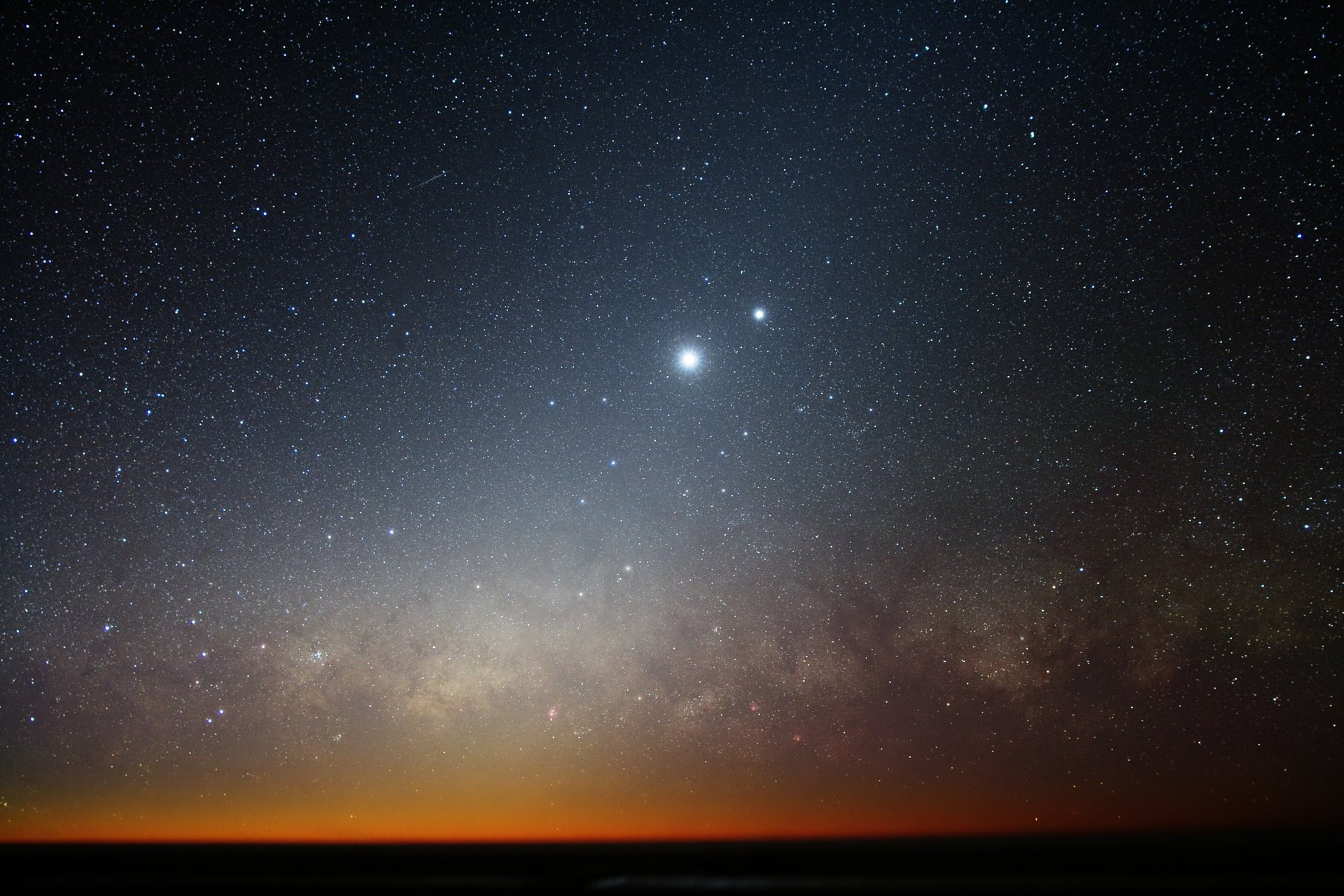 the moon horizon the milky way stars galaxy venus the universe