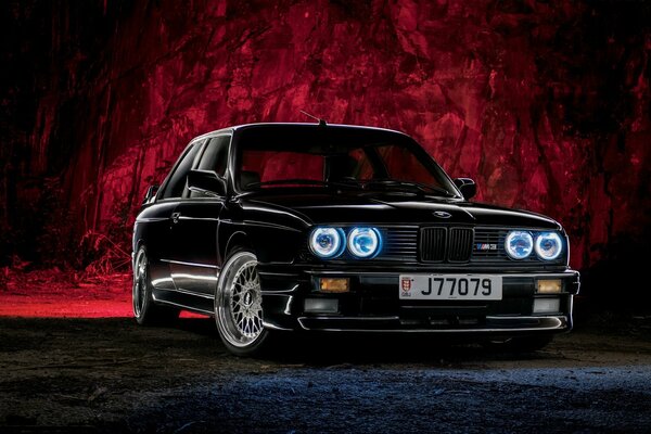 Black BMW lights up