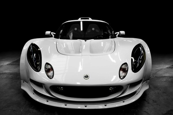 Photo of a white sports car with a front and headlights