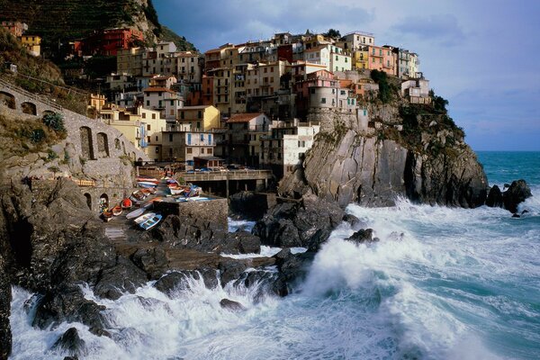 Italy. The raging sea. Mountains