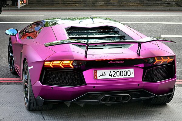 Bright Purple Lamborghini Aventador with Wing