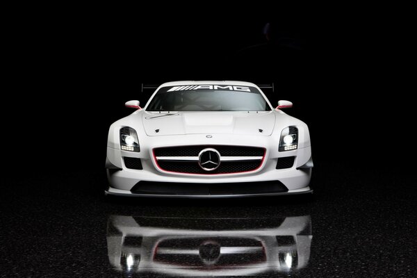 Light mercedes benz on a black background