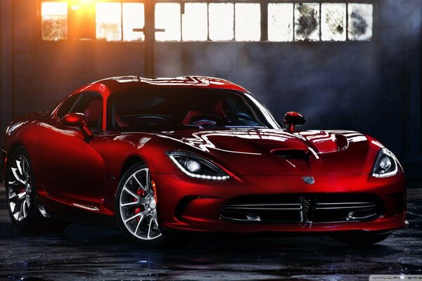 Red supercar Dodge Viper SRT 2013