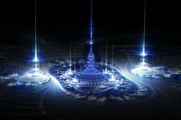 Blue fractals on a black background