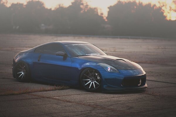 Two-seater Nissan. Blue. Races