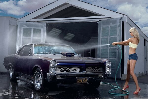 Girl washing car xxx