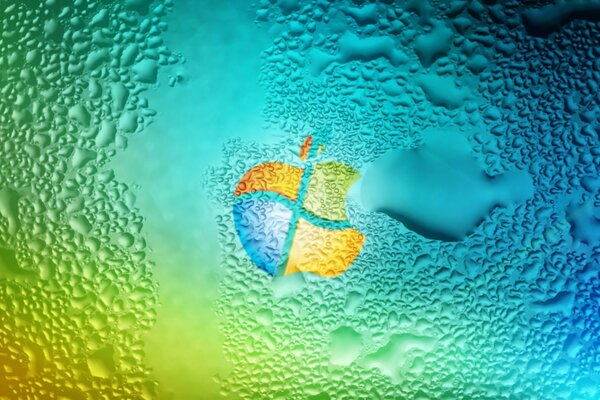 Apple with windows texture on the background of drops