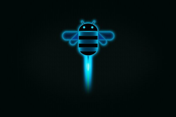 Neon blue bee flies up