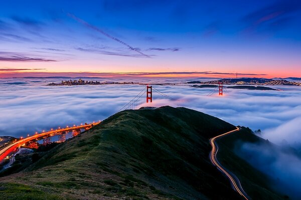 Lights through the fog on San Francisco