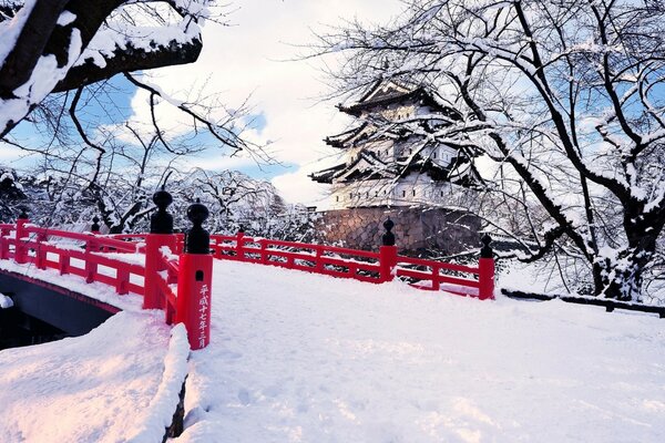 Winter snow-covered road in Tokyo