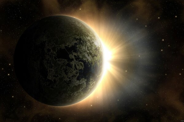 Dawn, planet earth and the sun