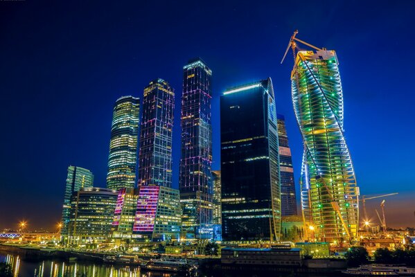 Moscow City in the lights of the night city