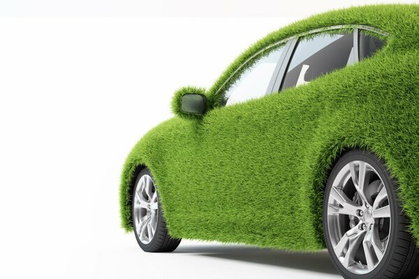 A car decorated with green grass