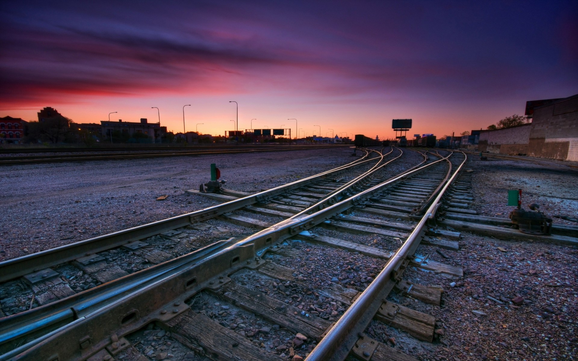 train sunset town