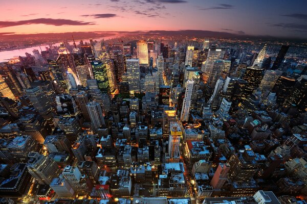 Night Manhattan from a bird s-eye view
