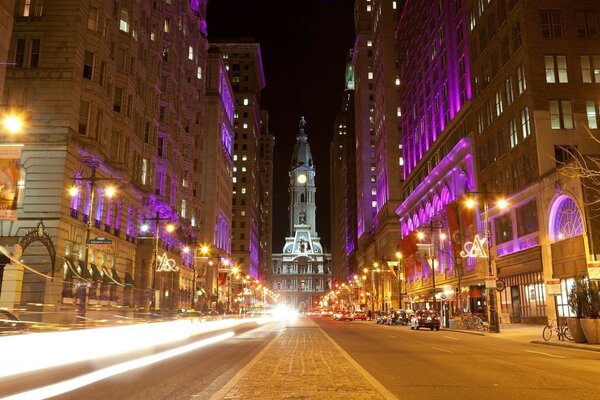 Illumination of the night city. Urban landscape