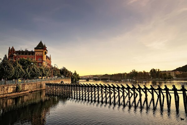 Blocked river in Prague, Czech Republic