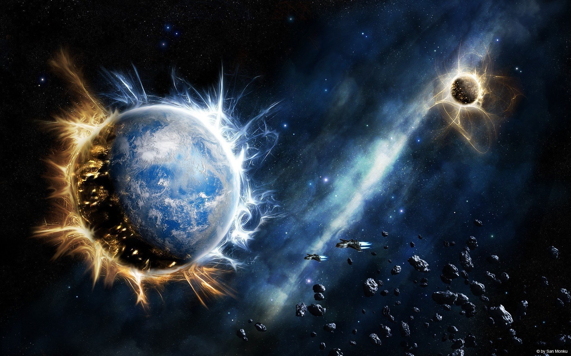 planet flames stones the universe galaxy space stars nebula