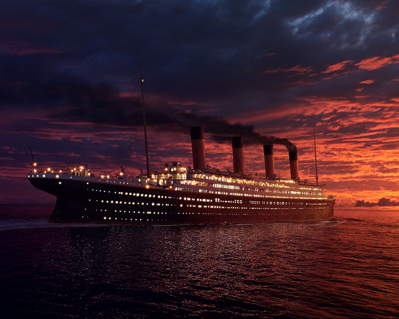 titanic ship sunset