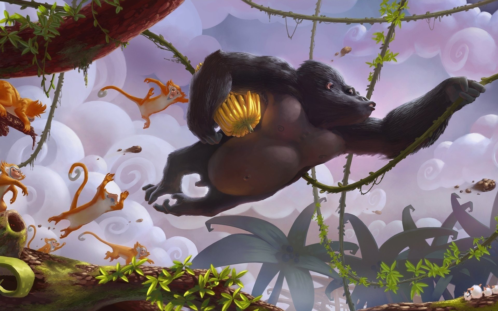 forest gorilla animals flower drawings anime