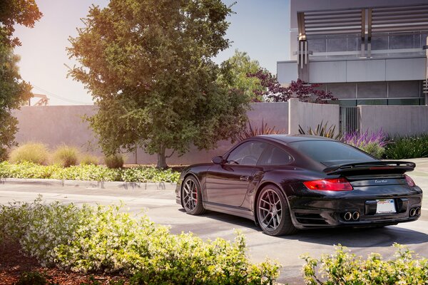 Black luxury car with spoiler