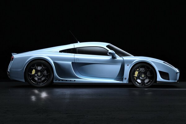 Blue car on black wheels