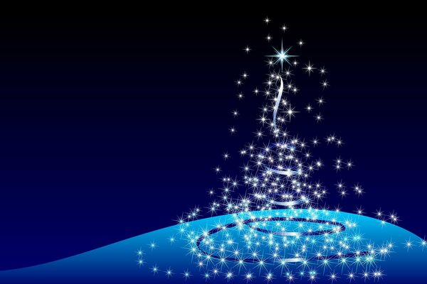 Christmas tree with lights on a blue background