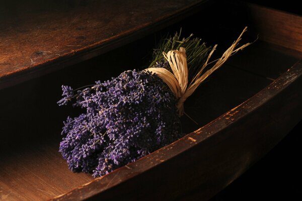 A bouquet of lavender in a drawer