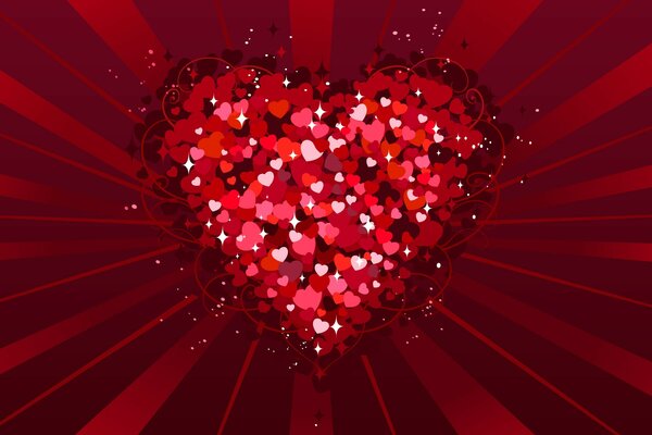 A postcard of a big heart with a lot of small hearts in it