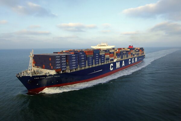 Container ship against the sky
