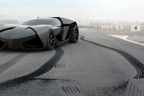 Traces of lamborghini tires on the race track