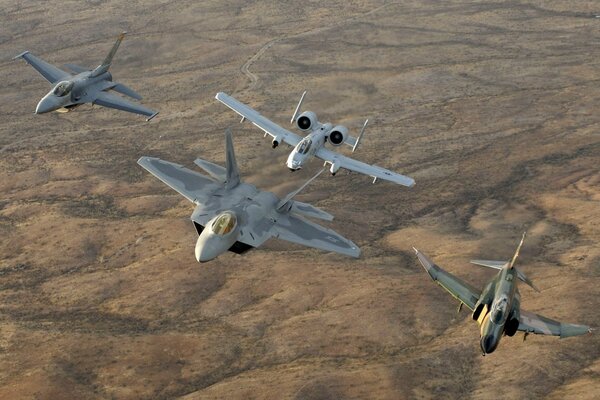 Formation of American fighters in flight