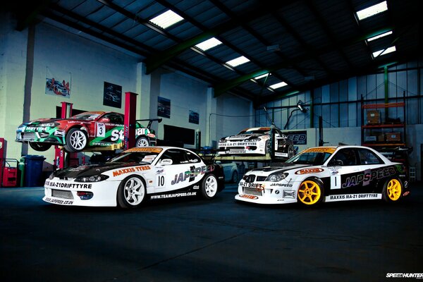 Sports cars are in the garage for tuning