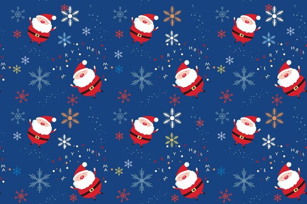 Texture of Santa Claus with snowflakes on a blue background