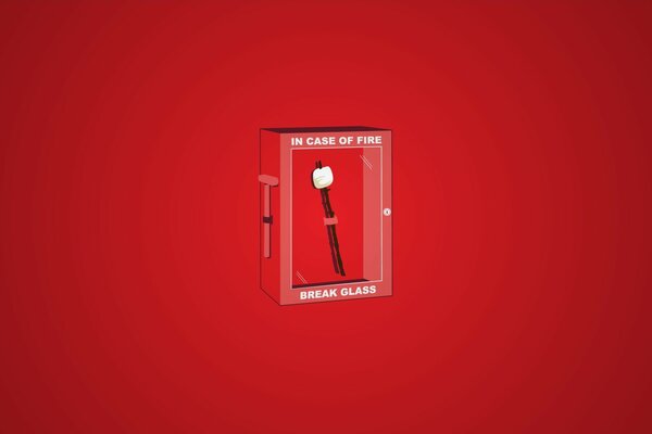 A box with a hammer in case of fire on a red background