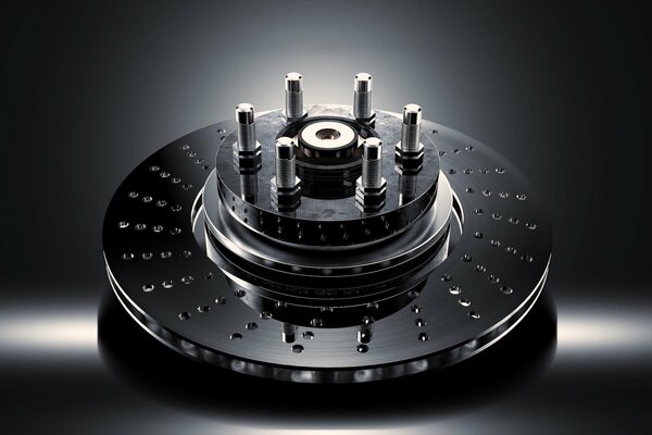 Brand new brake disc on a black background, under a soft light