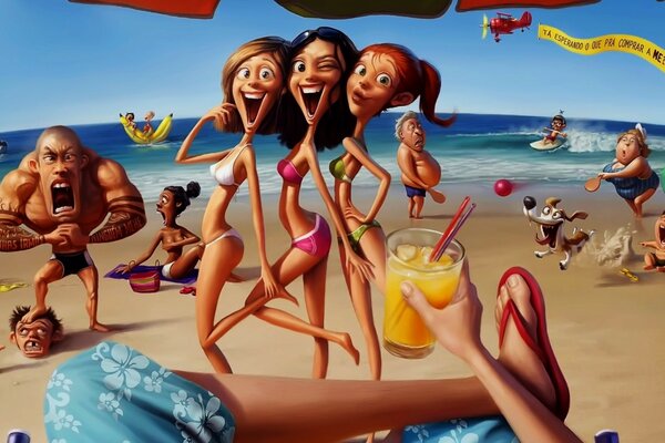 Funny art of a girl on the beach