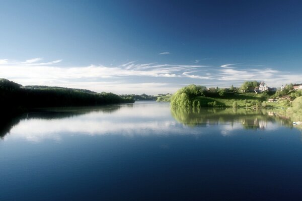 Lake surface with a reflection of the sky