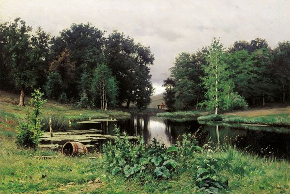 Photo of Efim Volkov s painting landscape with pond