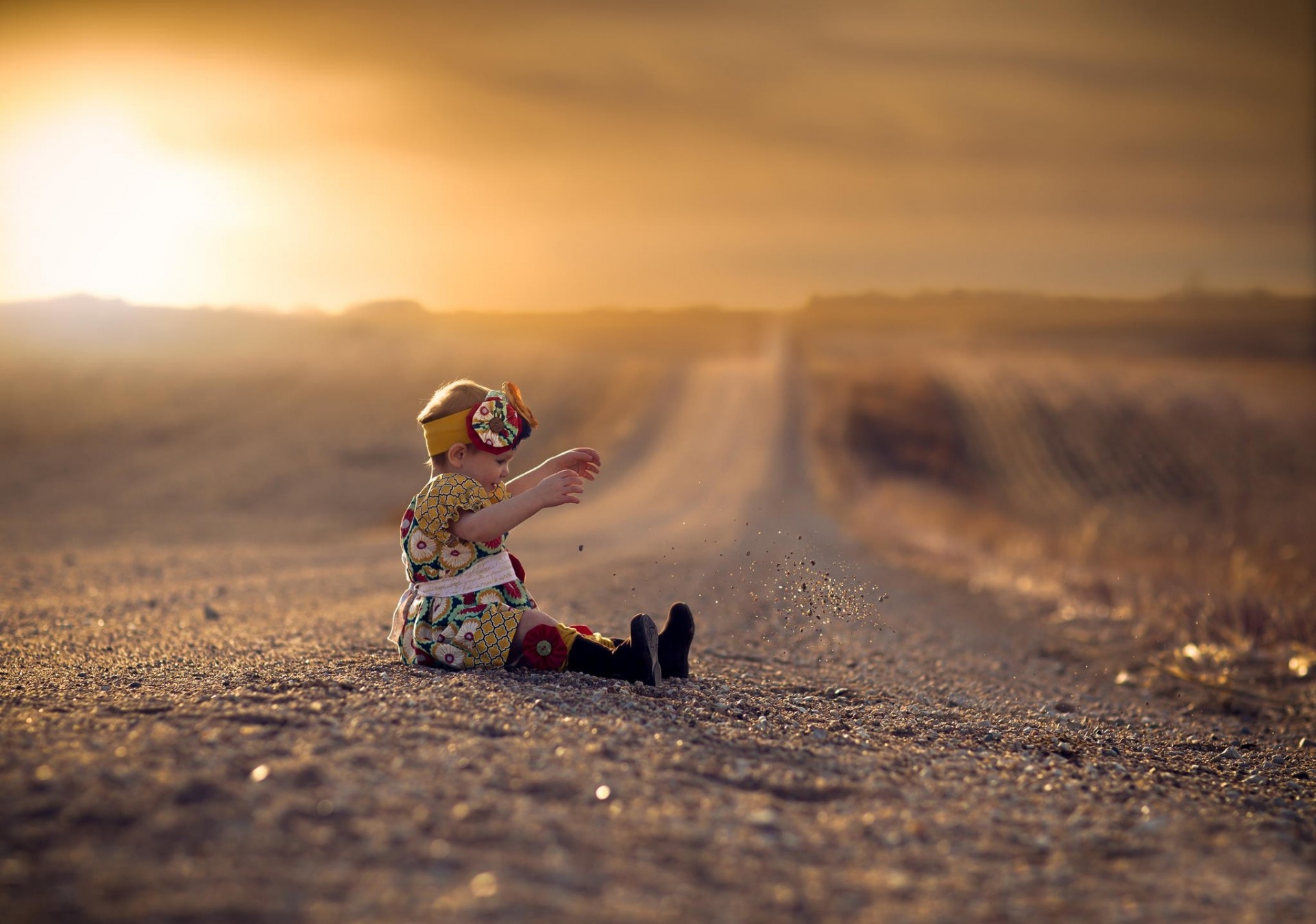 bokeh road dress girl space