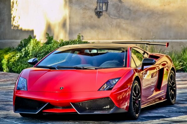 Unusual design of the red Lamborghini supercar