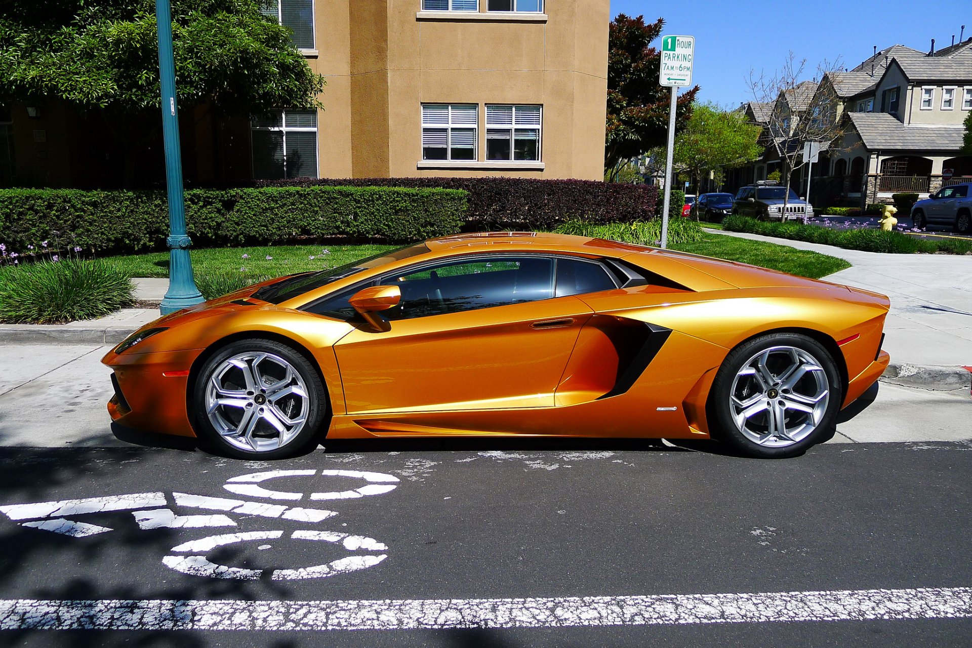lamborghini aventador lp700-4 yellow lamborghini aventador profile lawn shrub tree