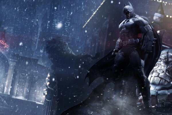 Batman against the backdrop of the urban landscape