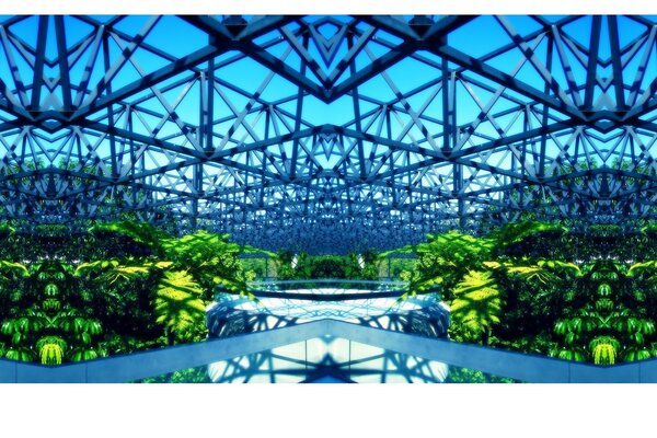 Evergreen trees and plants live in the greenhouse